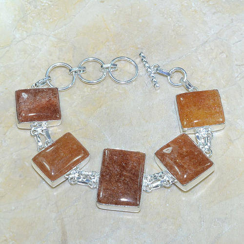 EXTRAORDINARY CALCITE NATURAL GEMSTONE 925 SILVER BRACELET 7-8.5"
