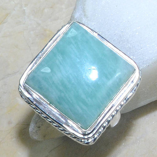 REMARKABLE SEA BLUE AQUAMARINE NATURAL GEMSTONE 925 SILVER RING #9.75