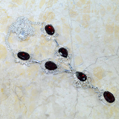 EXCEPTIONAL PYROPE GARNET RED QUARTZ NATURAL GEMSTONE 925 SILVER NECKLACE 20"