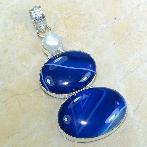BEYOND STUNNING - BOTSWANA AGATE, RIVER PEARL NATURAL GEMSTONE 925 SILVER PENDANT 3.25"