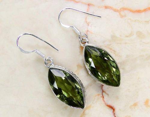 BEAUTEOUS DARK PERIDOT GREEN QUARTZ NATURAL GEMSTONE 925 SILVER EARRINGS 40mm