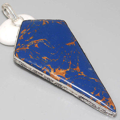 SALE!!!EXTRAORDINARY HUGE BLUE COPPER TURQUOISE NATURAL GEMSTONE 925 SILVER PENDANT 4"