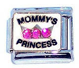 Italian Charms - Fits All 9mm Modular Bracelets - MOMMYS PRINCESS WITH 3 DIAMANTE (T)