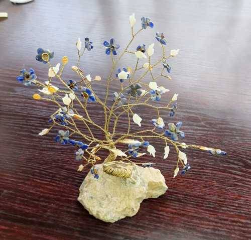 Delightful Vintage tree made from Lapis Lazuli, White Jade Gemstones and Wire