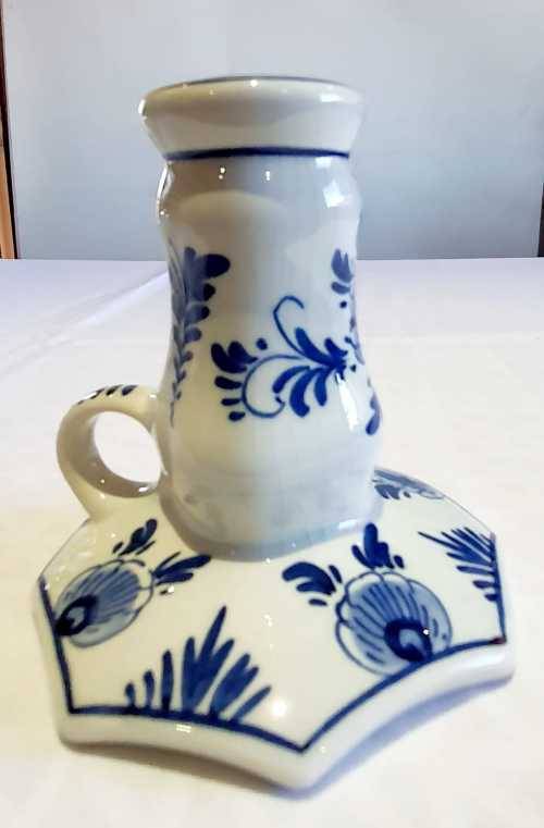 A Stunning Vintage Delft Hand Painted Candlestick Holder - Marked