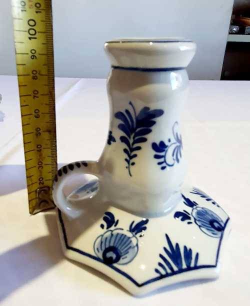 A Stunning Vintage Delft Hand Painted Candlestick Holder - Marked