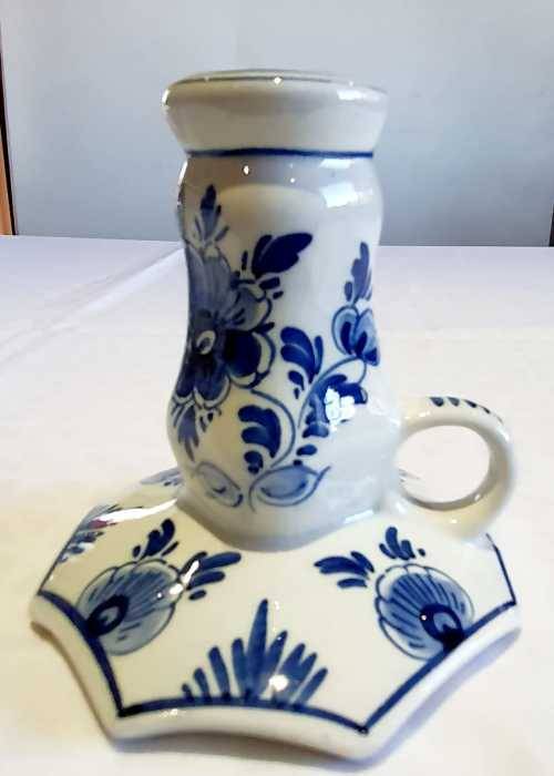 A Stunning Vintage Delft Hand Painted Candlestick Holder - Marked