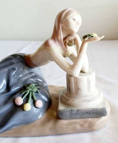 Llard Porcelain Sculpture "Dolores Dahlia Hand Maiden" by Artist Fulgecio - Signed - Dated 1974