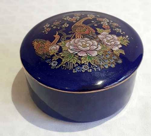 Stunning Cobalt Blue Porcelain Trinket Box in the Cloisonne Style
