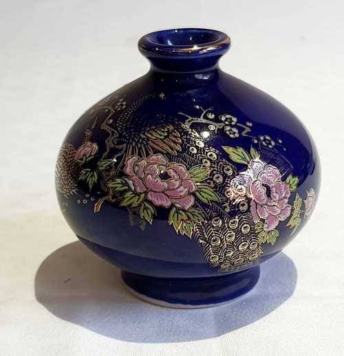 Magnificent Cobalt Blue Porcelain Bud Vase in the Cloisonne Style