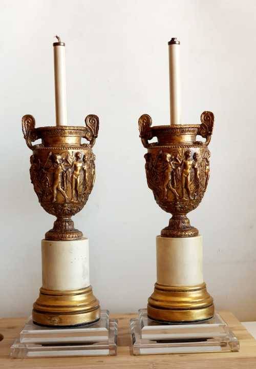 2 Large 55cm Mixed Material Lamp Stands or Centre Pieces with Gilt Detail - Bid per 1
