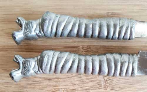 Incredible 820g Pewter Detailed Hippo Handles and Stainless Steel Carving Set