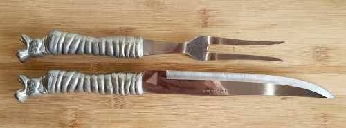 Incredible 820g Pewter Detailed Hippo Handles and Stainless Steel Carving Set