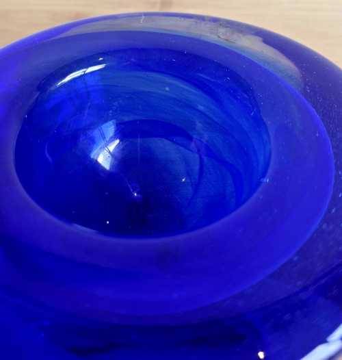 Hand Blown Cobalt Blue Kosta Boda Swirls Tea Light Holder - Marked