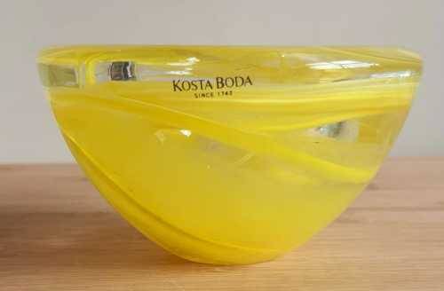 Hand Blown Yellow Kosta Boda Swirls Tea Light Holder - Marked