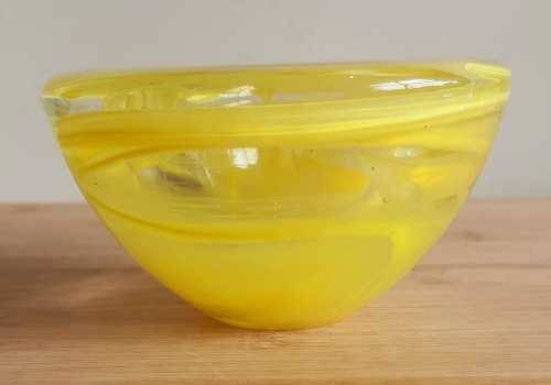 Hand Blown Yellow Kosta Boda Swirls Tea Light Holder - Marked