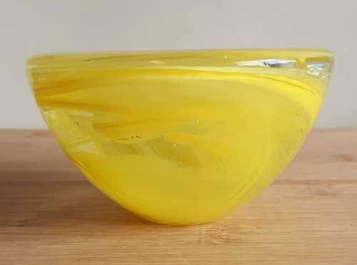 Hand Blown Yellow Kosta Boda Swirls Tea Light Holder - Marked