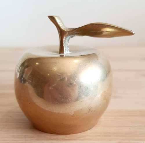 Brass Bell in the Shape of and Apple with Leaf - Patina is in Perfect Spot to be Rotten Apple