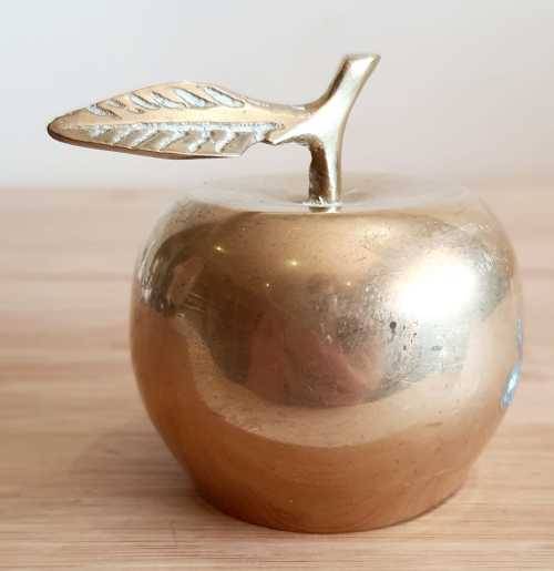 Brass Bell in the Shape of and Apple with Leaf - Patina is in Perfect Spot to be Rotten Apple