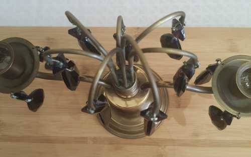Solid Brass 1.189kg Candelabrum with Faux Amethyst Pendants - NB.Please Read Below