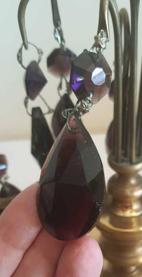 Solid Brass 1.189kg Candelabrum with Faux Amethyst Pendants - NB.Please Read Below