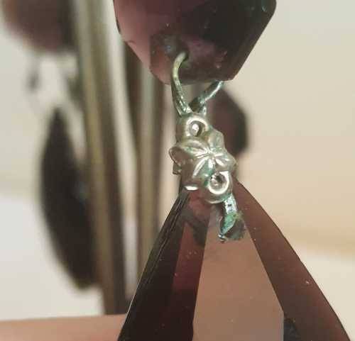 Solid Brass 1.189kg Candelabrum with Faux Amethyst Pendants - NB.Please Read Below