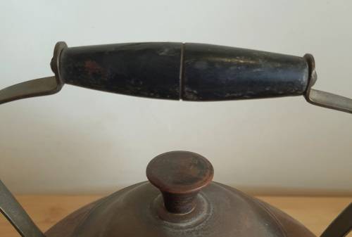 26x23 Vintage Copper Tea Pot with Wooden Handle - Needs a Good Clean