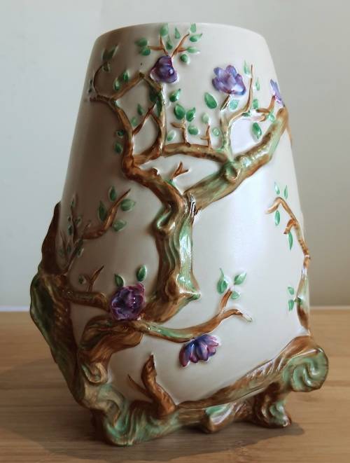Vintage Clarice Cliff Vase - 989 Shape Cherry Blossom Pattern New Port Potteries c.30`s - Marked