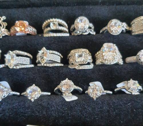 120 Bulk Lot Rings -R15 each - 925 EP Wedding Band Sets, Engagement Rings, Cocktail Rings - inc Tray