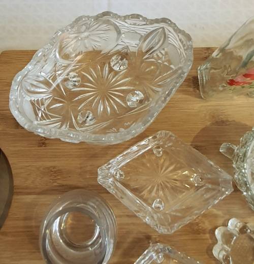 Lot of 9 Assorted Cut and Uncut Glass Items From Crystal D` Arc to Tea Light Holders - 1 Bid for ALL