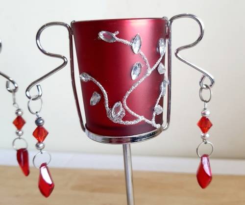 2 Eye Catching Matte Red Ornate Tea Light Candle Holders