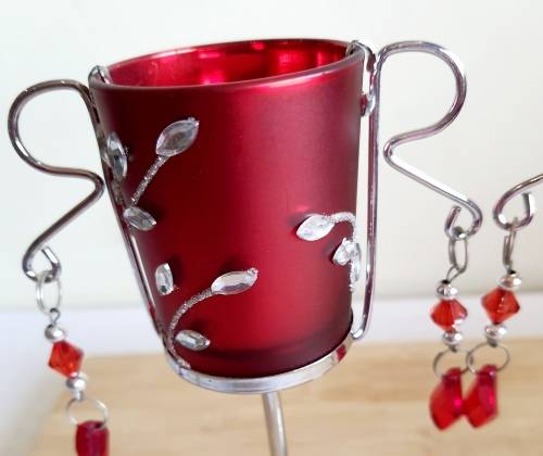 2 Eye Catching Matte Red Ornate Tea Light Candle Holders