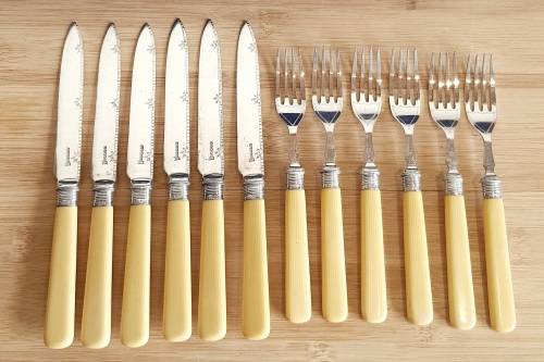 Antique Sheffield c.1920 12 Pce Cutlery with 925 Collar, EPNS Body and Bone Handle - Marked