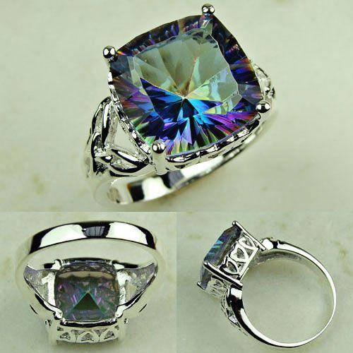 EYE CATCHING RAINBOW MYSTIC TOPAZ 925 SILVER RING #8 (HALLMARKED)