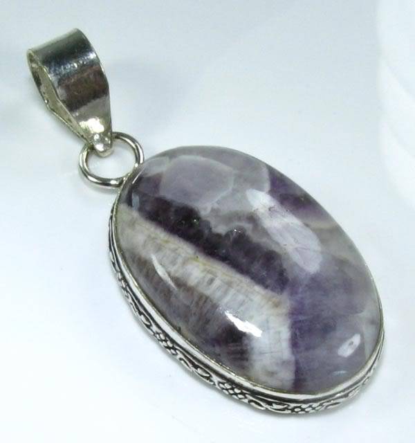 EXCEPTIONAL NATURAL CHEVRON AMETHYST SILVER PENDANT 2"; G6690
