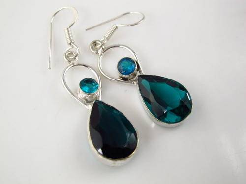 FACETED GREEN TOURMALINE SILVER EARRINGS 2"