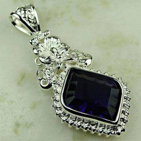 UNIQUE 925 SILVER PURPLE AMETHYST GEMSTONE PENDANT 2.2"