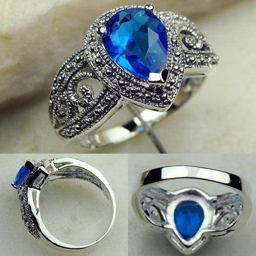 TREMENDOUS 925 SILVER BLUE TOPAZ GEMSTONE ring #8