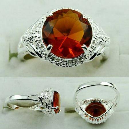 FASHIONABLE MADEIRA ORANGE CITRINE GEMSTONE & 925 SILVER RING #8.5