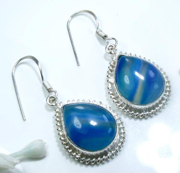 DISTINCT BOTSWANA AGATE 925 SILVER EARRINGS 1 3/4"; K3361
