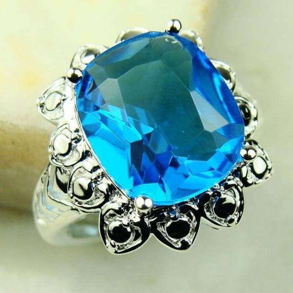 DAZZLING 925 SILVER BLUE TOPAZ GEMSTONE ring #9