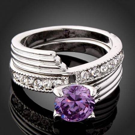 OUTSTANDING #8 Amethyst and Topaz White Gold GP Ring