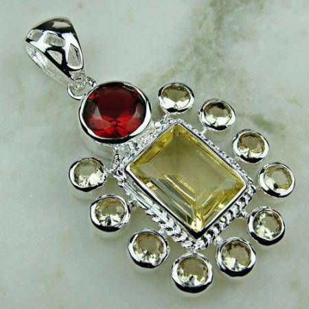 MIND BLOWING 925 SILVER CITRINE RED QUARTZ GEMSTONE PENDANT 2.1"