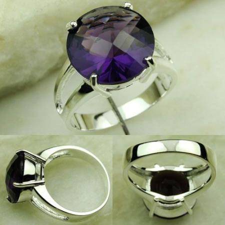 REMARKABLE 925 SILVER BRAZIL PURPLE AMETHYST CHECKERBOARD CUT GEMSTONE ring #7