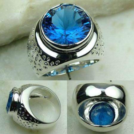 VERY IMPRESSIVE 925 SILVER PARIS BLUE TOPAZ RING #7 - A MUST FOR CHUNKY RING LOVERS