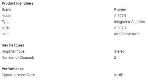 Pioneer A-307R Stereo Amplifier - excellent working order