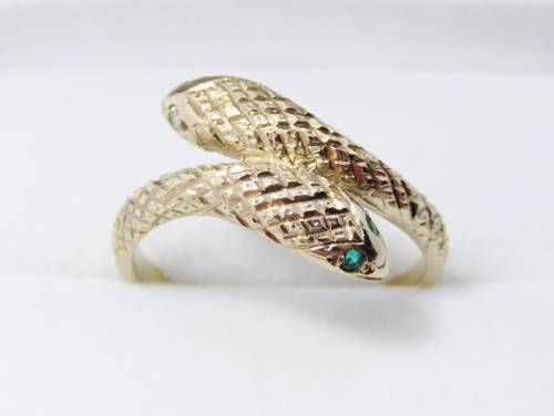 Antique design 9 carat gold ring with a double snake head