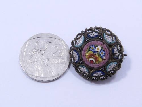 A Gorgeous Silver Tone Micro Mosaic Brooch