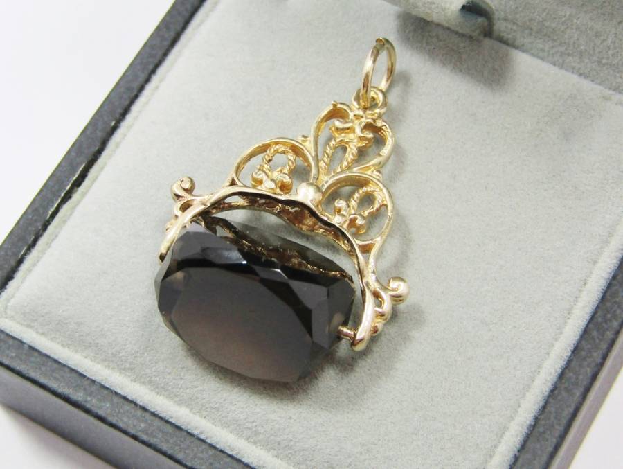 Vintage 9CT Gold Smoky Quartz Spinning Fob Seal Pendant