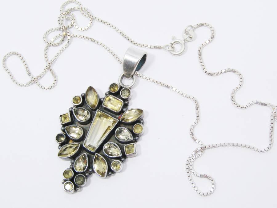 A Stunning Huge Citrine Gemstone Pendant on Chain in Sterling Silver.